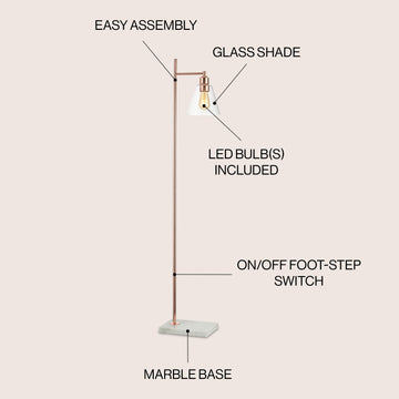 Lorena 55" Modern Glam Metal/Marble LED Floor Lamp - JONATHAN Y